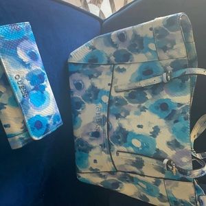 Blue GUESS handbag and wallet